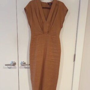 Banana Republic Bronze Linen Mari Draped Midi Dress